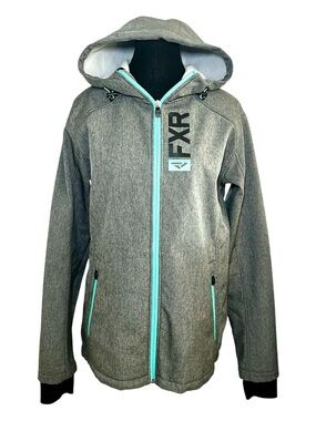 FXR Women's Grey Hooded Spring/Fall Jacket With Aqua Trim, Size Medium